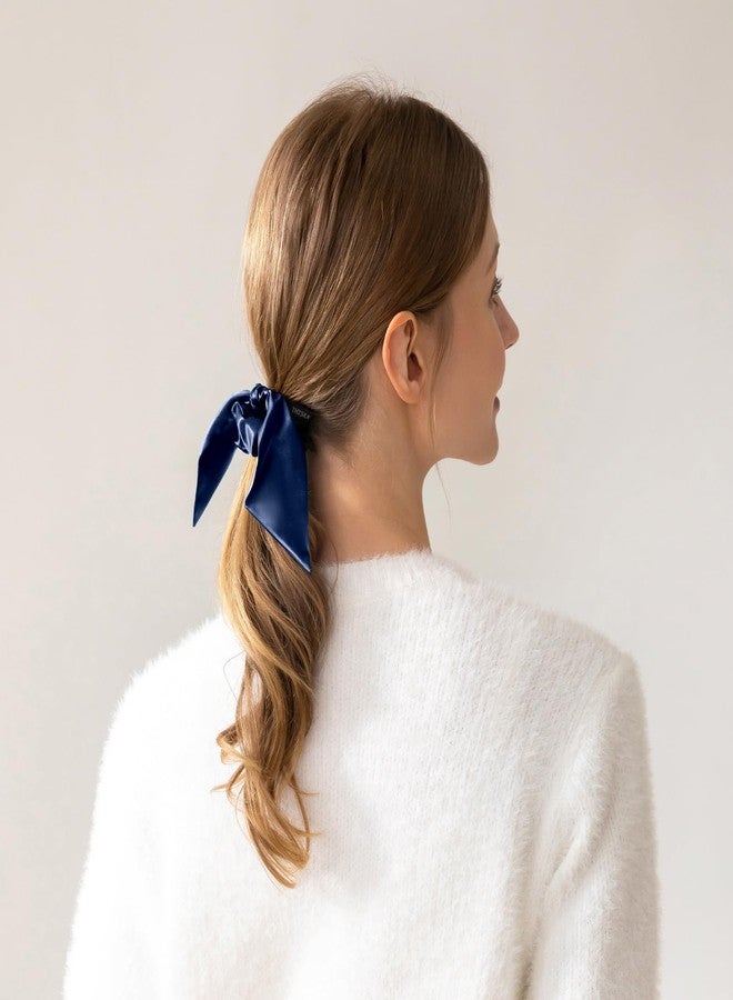 THXSILK Hair Silk Scrunchies with Bow for Women Pure Mulberry Silk Hair Cute Ring Ties Scrunchies for Girls Women's Thick Hair Navy Blue, 3.5" - Image 5